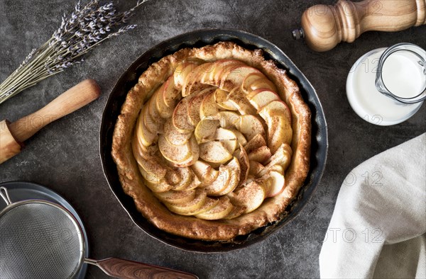 Top view apple pie tray