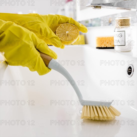 Person wearing protection gloves