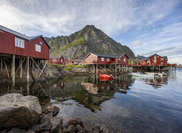 Traditional red rorbuer wooden huts