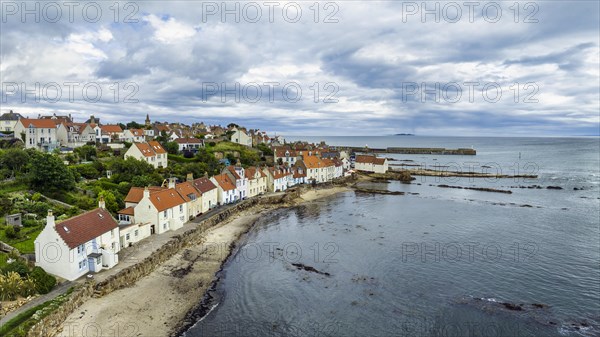 Aerial panorama of the fishing village of Pittenweem on the Firth of Forth