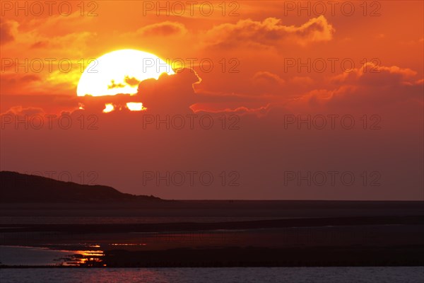 View from the island of Minsener Oog to Wangerooge at sunset