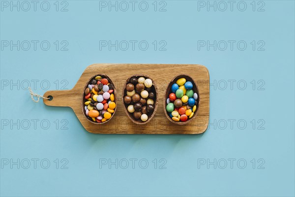 Chocolate eggs with pellets board