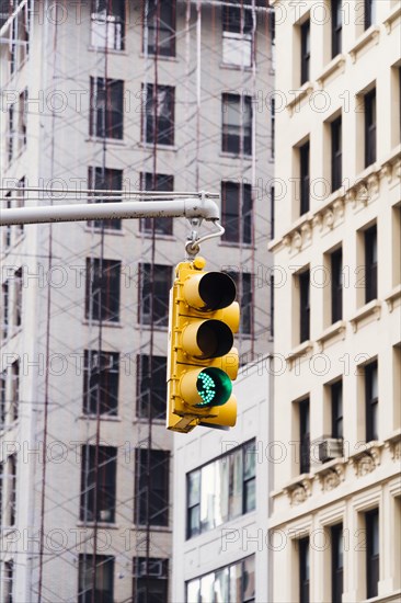 Traffic light background tall building