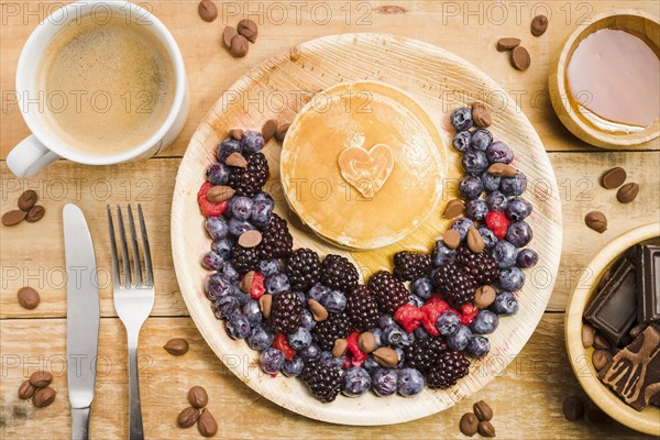 Top view father s day dessert with pancakes