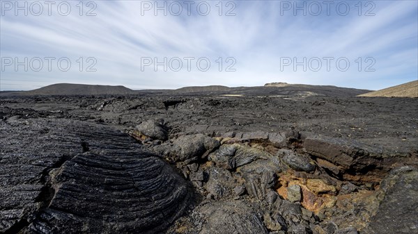 Fagradalsfjall volcano and cooled lava