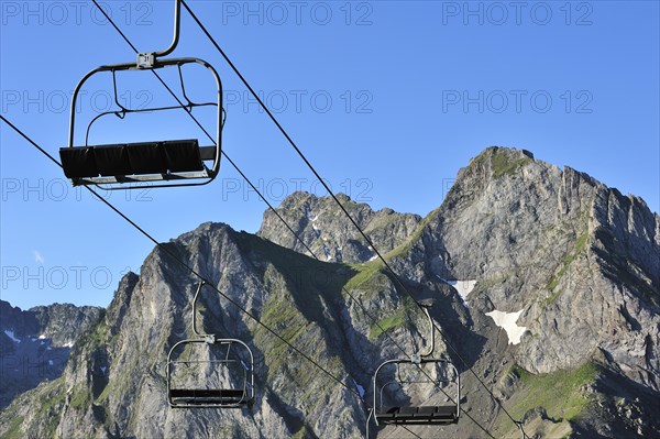 Empty chairlift along the Col du Tourmalet in the Pyrenees