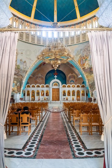 Beautiful interior of the Orthodox Cathedral of the Resurrection of Christ near Skanderbeg Square in Tirana. Albania