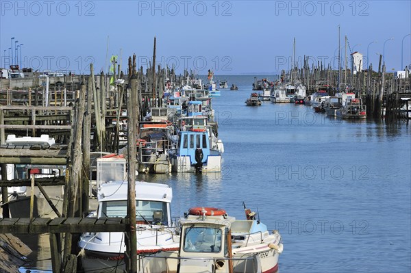 Fishing boats and oyster farming boats in the harbour Port du Bec near Beauvoir-sur-mer