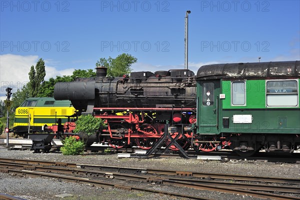 Steam train at the depot of the Chemin de Fer a Vapeur des Trois Vallees at Mariembourg