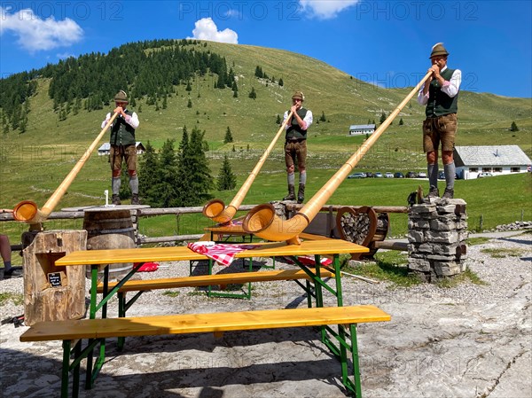 Alphorn blowers at the Christlalm on the Trattberg Almfest on 15.8.23