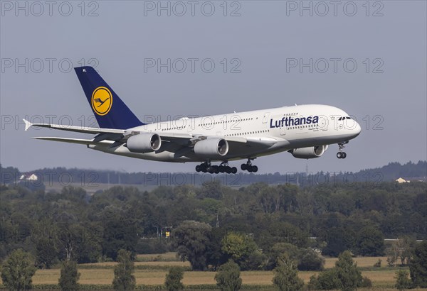 Lufthansa Airbus A380-800 from Boston approaching Munich Airport