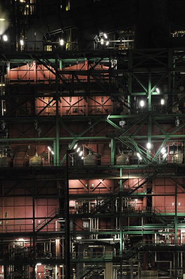 Oil refinery in the petrochemical industry in the Antwerp harbour at night