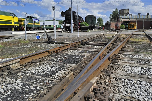 Railroad tracks at the depot of the Chemin de Fer a Vapeur des Trois Vallees at Mariembourg