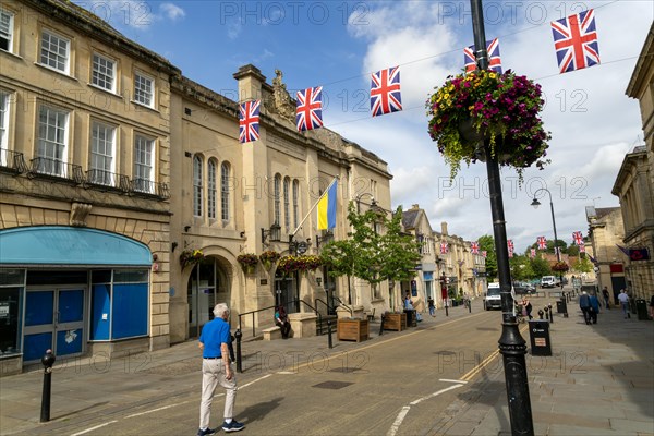 Union Jack Ukrainian flags Town Hall building