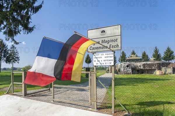 Esch casemate as part of the former Maginot Line. Here the entrance area with bunker and M4 Sherman tank