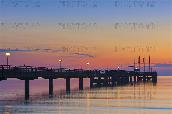 Illuminated wooden pier