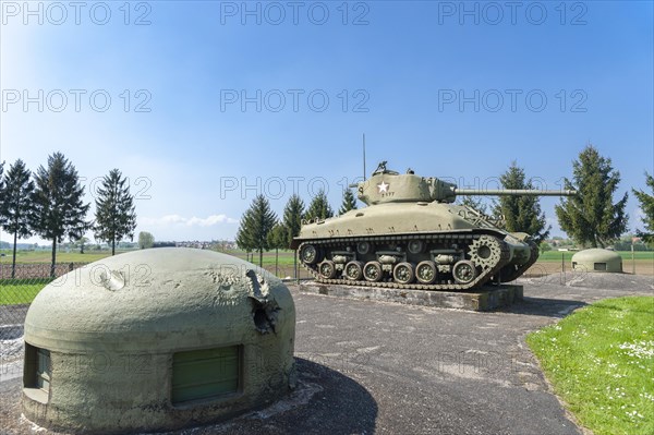 Casemate Esch as part of the former Maginot Line. Here M4 Sherman tank between two MG turrets