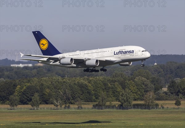 Lufthansa Airbus A380-800 from Boston approaching Munich Airport