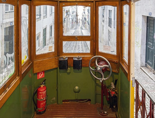 Inside the Car of Elevador da Bica Funicular