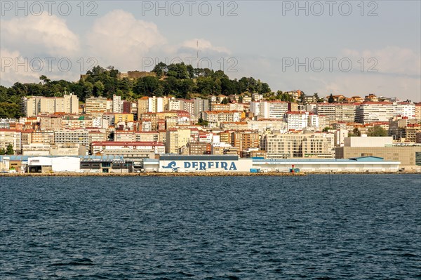 View of city and port from the sea Ria de Vigo estuary