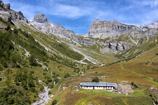 Mountain valley with alpine farming