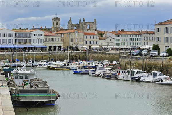 Motor boats in the harbour of Saint-Martin-de-Re on the island Ile de Re