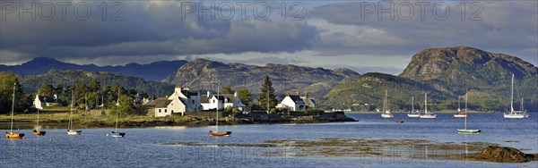 Sailing boats on Loch Carron moored at Plockton harbour