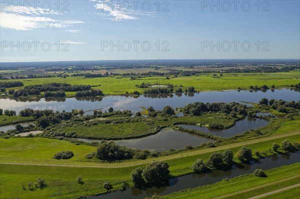 Aerial view of the Elbe floodplain near Boizenburg in the Elbe River Landscape UNESCO Biosphere Reserve. Boizenburg