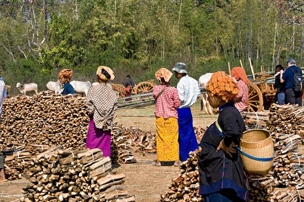 Women selling firewood at market