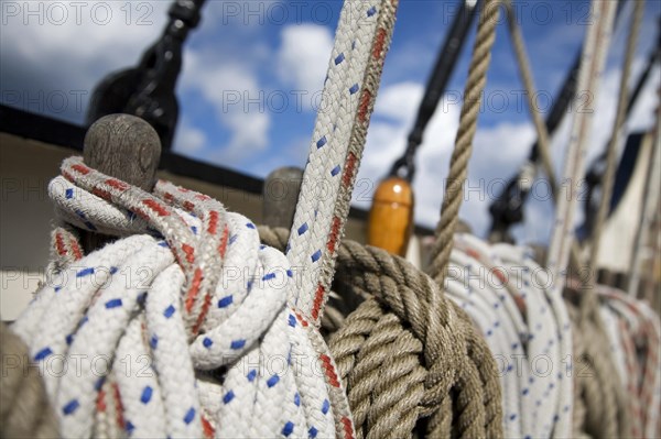 Rigging detail on board of the tall ship