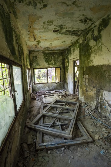 Dilapidated arcade building