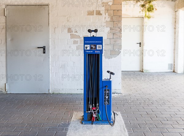 Bicycle repair station in an underground car park