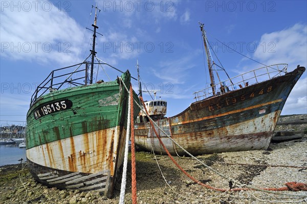 Wrecks of trawler fishing boats in the harbour of Camaret-sur-Mer