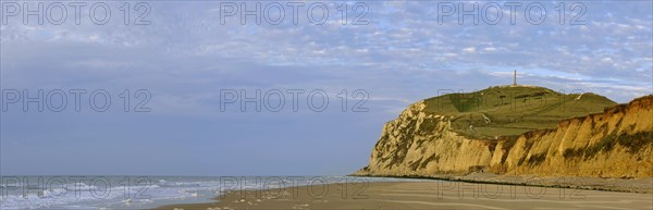 Cap Blanc Nez at sunset with obelisk of the Dover Patrol Memorial