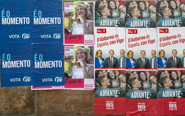 Political posters of different parties standing in general and local elections