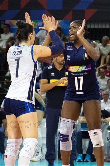 Eleonora FERSINO Italy left and Miriam SYLLA Italy high-fiveVolleyball