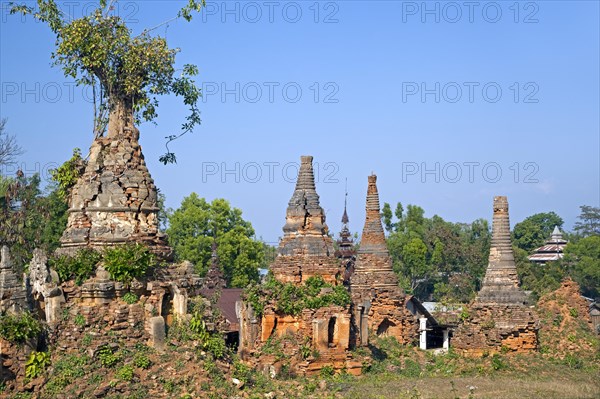 Ancient red brick Buddhist stupas near the village In Dein