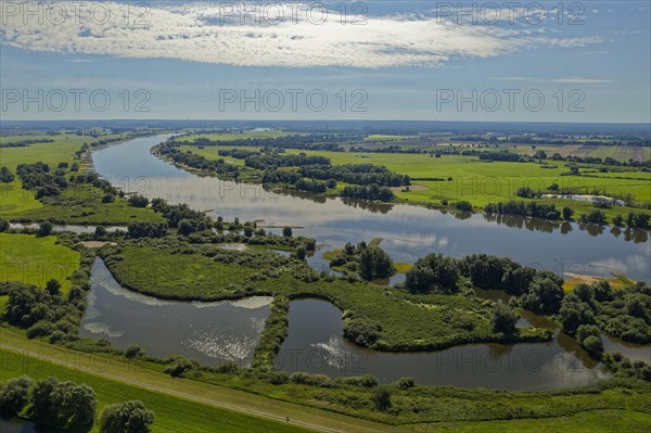 Aerial view of the Elbe floodplain near Boizenburg in the Elbe River Landscape UNESCO Biosphere Reserve. Boizenburg