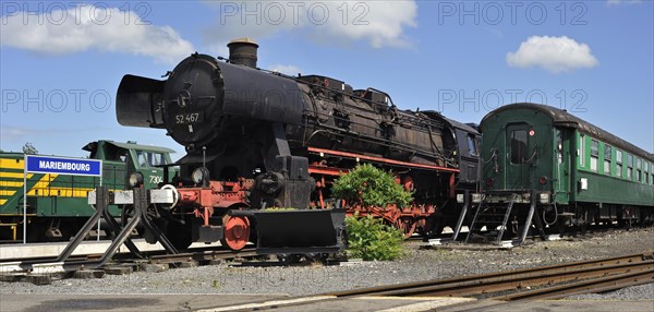 Steam train at the depot of the Chemin de Fer a Vapeur des Trois Vallees at Mariembourg