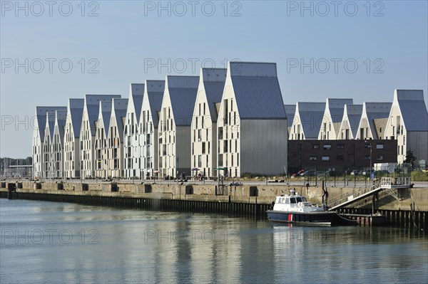 Modern flats along the harbour quay at Dunkirk