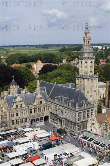 The belfry and stallholders at the Main market square