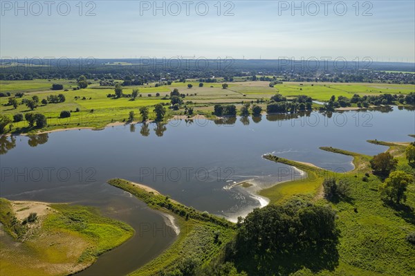 Aerial view of the Elbe floodplain near Neu-Bleckede in the Elbe River Landscape UNESCO Biosphere Reserve. Boizenburg