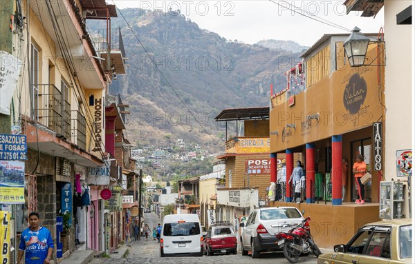 Typical town street with view to mountains