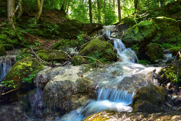 Waterfall in the Feuersteinschlucht on the Auerberg in the Weilheim-Schongau district