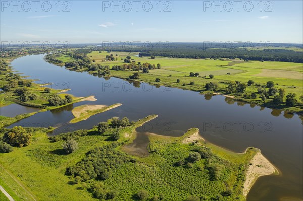 Aerial view of the Elbe floodplain near Neu-Bleckede in the Elbe River Landscape UNESCO Biosphere Reserve. Boizenburg