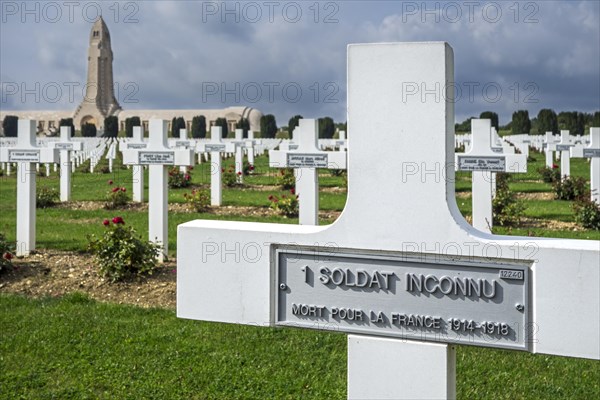 Grave of unknown French soldier at the Douaumont ossuary and military cemetery for First World War One French soldiers who died at Battle of Verdun