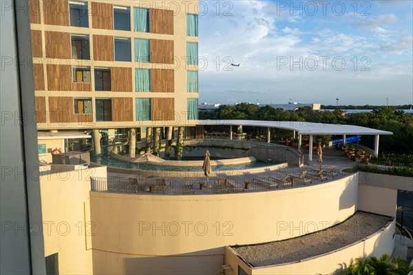Circular rooftop pool at Hilton Garden hotel