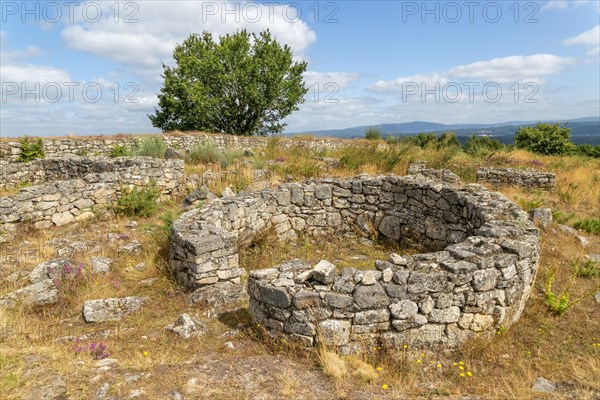 Roundhouse building San Cibrao de Las hill fort Castro Culture archeological site