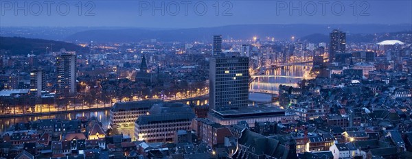 View over the city Liege and the river Meuse at dusk