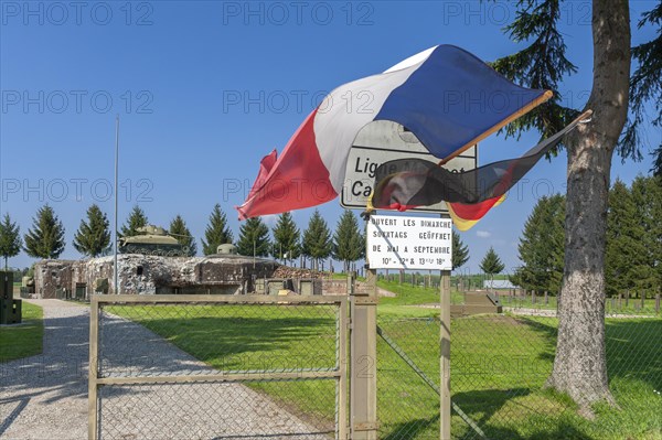 Esch casemate as part of the former Maginot Line. Here the entrance area with bunker and M4 Sherman tank